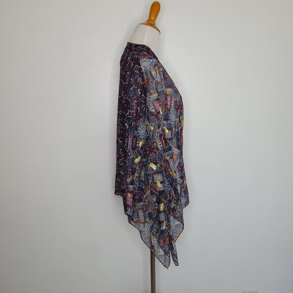 Anna Sui Silk Kimono Open Front Sheer Metallic Gold Purple Women Medium Large - Picture 2 of 13